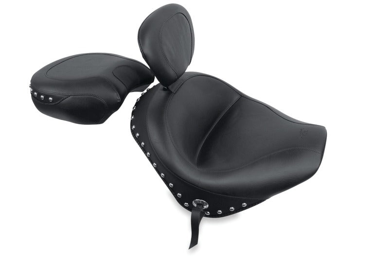 Mustang Motorcycle Mustang 02-09 Honda VTX1300 Retro, S ,T Wide Touring 2PC Seat w/Driver Backrest Studs - Black