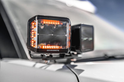 Go Rhino Xplor Blackout Combo Series Cube Sideline LED Spot Lights w/ Amber 4x3 - Blk (Pair)