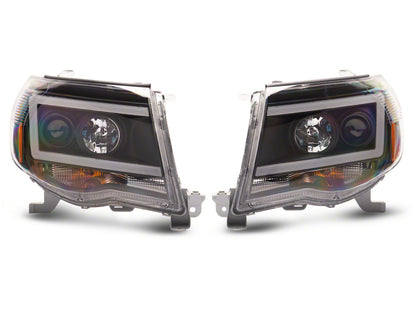 Raxiom 05-11 Toyota Tacoma Axial Series LED DRL Projector Headlights- Black Housing (Clear Lens)