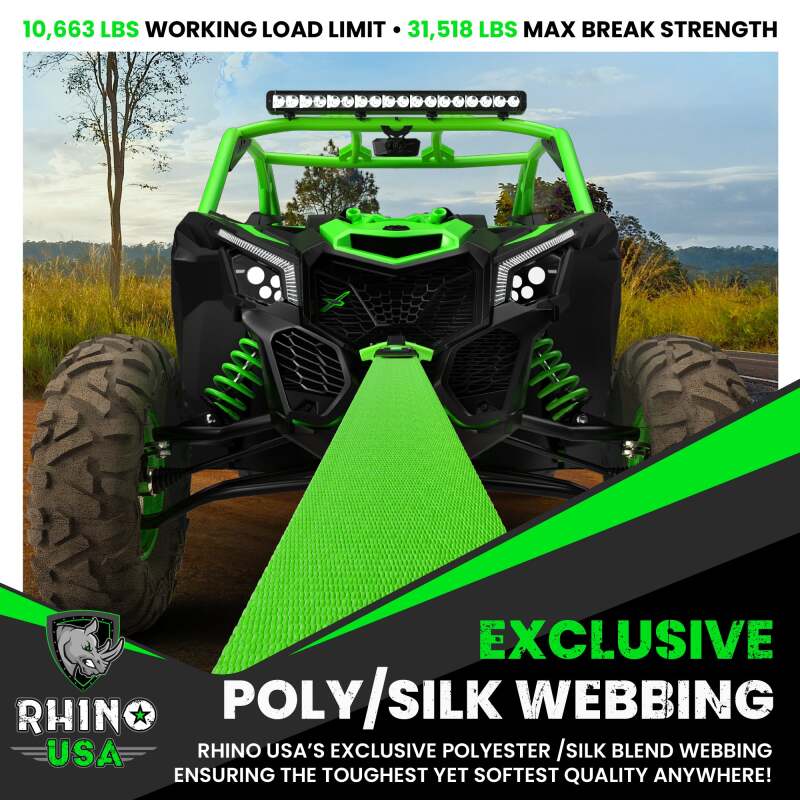 Rhino USA Recovery Tow Strap 3Inx20Ft (Green)