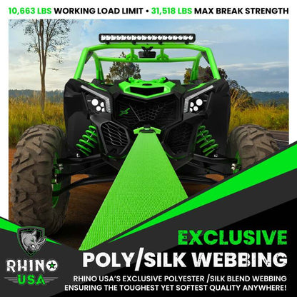 Rhino USA Recovery Tow Strap 3Inx20Ft (Green)