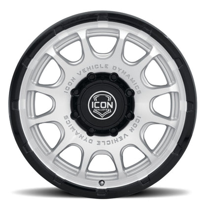 ICON Alloys Rancho 20x9 / 8x170 / 6mm / 5.25in BS Silver MACH w/ Gloss Black Lip Wheel