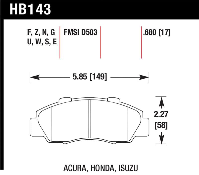 Hawk Performance Hawk 97-01 Honda Prelude Performance Ceramic Street Front Brake Pads