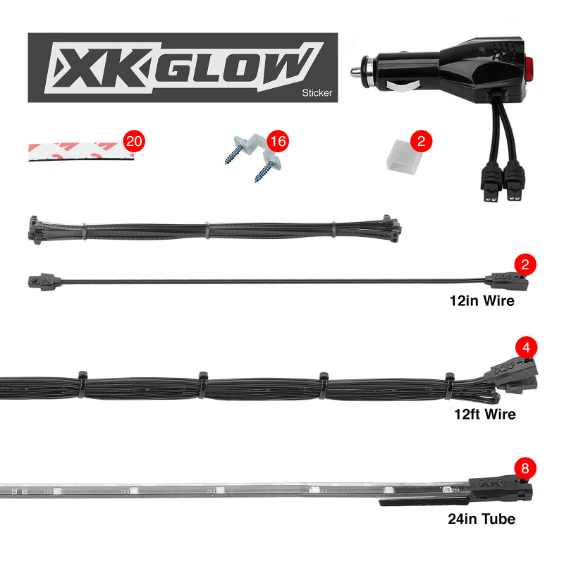 XKGLOW XK Glow Tube Single Color Underglow LED Accent Light Car/Truck Kit Amber - 8x24In