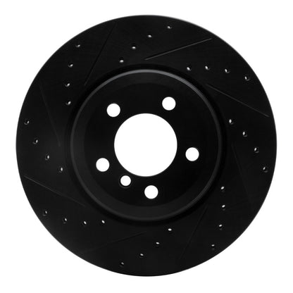 R1 Concepts R1 02-05 BMW 760LI Rear Left Drilled & Slotted Black Brake Rotor