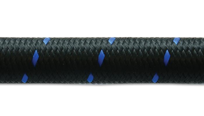 Vibrant -6 AN Two-Tone Black/Blue Nylon Braided Flex Hose (10 foot roll)