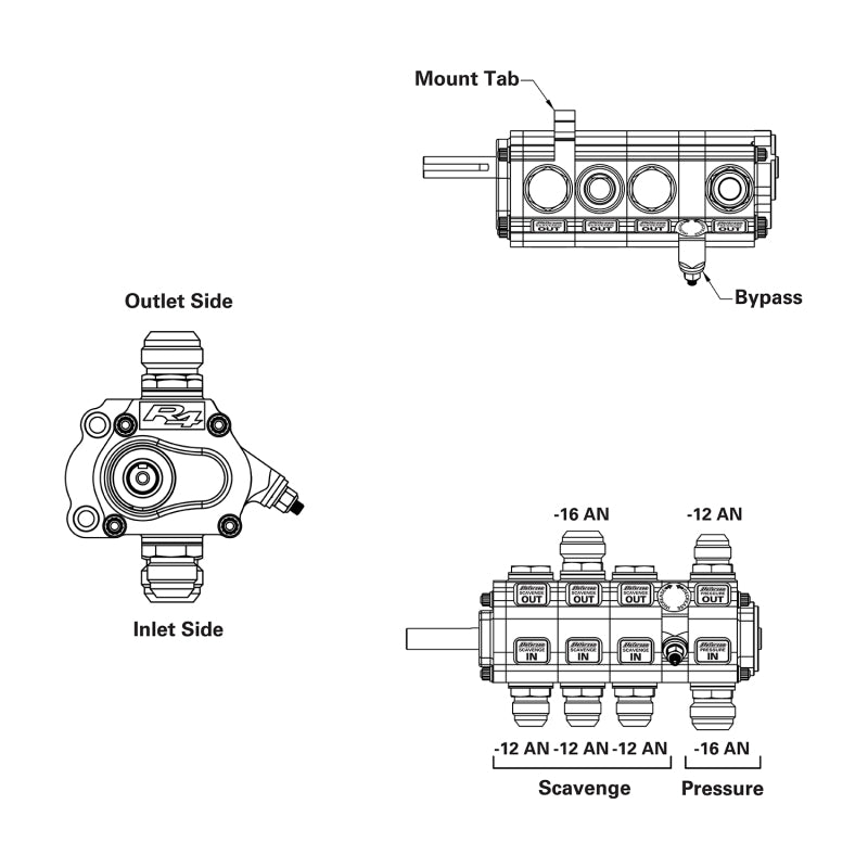 Peterson Fluid Systems R4 4-Stage Oil Pump - Left Side Mount - Rear Drive