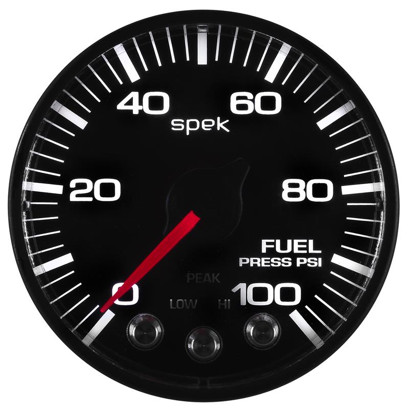 Autometer Spek-Pro Gauge Fuel Press 2 1/16in 100psi Stepper Motor W/Peak & Warn Blk/Blk