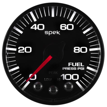 Autometer Spek-Pro Gauge Fuel Press 2 1/16in 100psi Stepper Motor W/Peak & Warn Blk/Blk