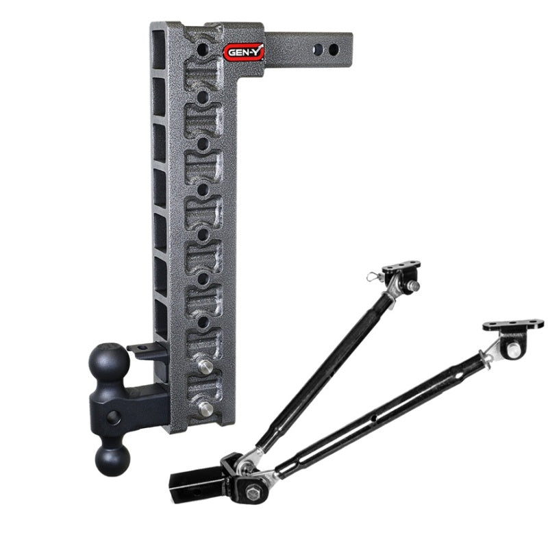 GEN-Y Hitch Gen-Y Mega Duty 2in Shank 20in Drop 10K Hitch w/Dual-Ball/Pintle Lock/Stabilizer Kit