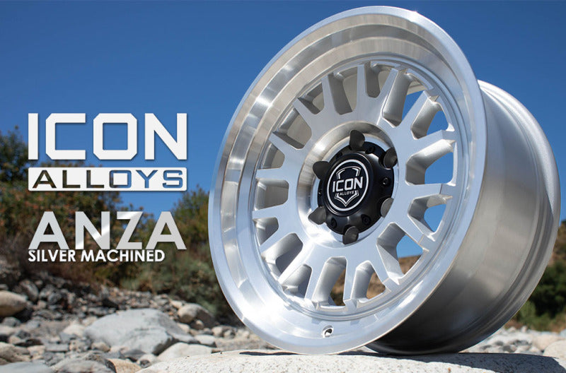ICON Anza 17x8.5 5x150 25mm Offset 5.75in BS Silver Machined Wheel