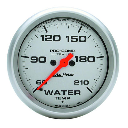 Autometer Ultra-Lite 66.7mm Full Sweep Electronic 60-210 Degree F Water Temperature Gauge