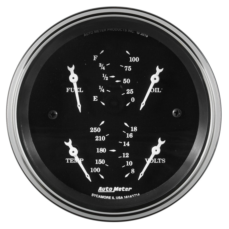 AutoMeter Auto Meter Gauge Quad 3 3/8in 0E-90F Elec Old Tyme Black