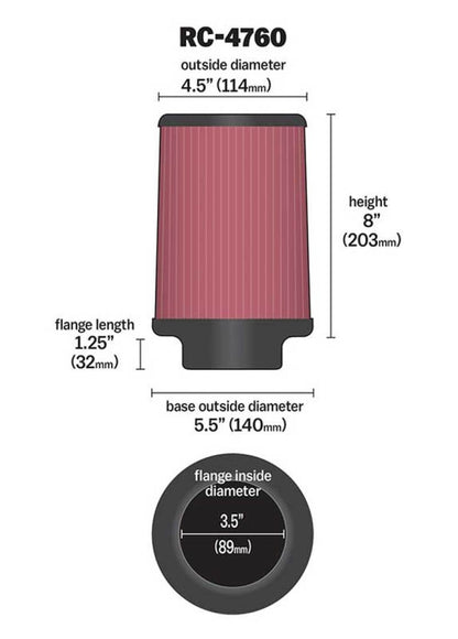 K&N Engineering K&N Universal Chrome Filter 3 1/2 inch FLG / 5 1/2 inch Bottom / 4 1/2 inch Top / 8 inch Height