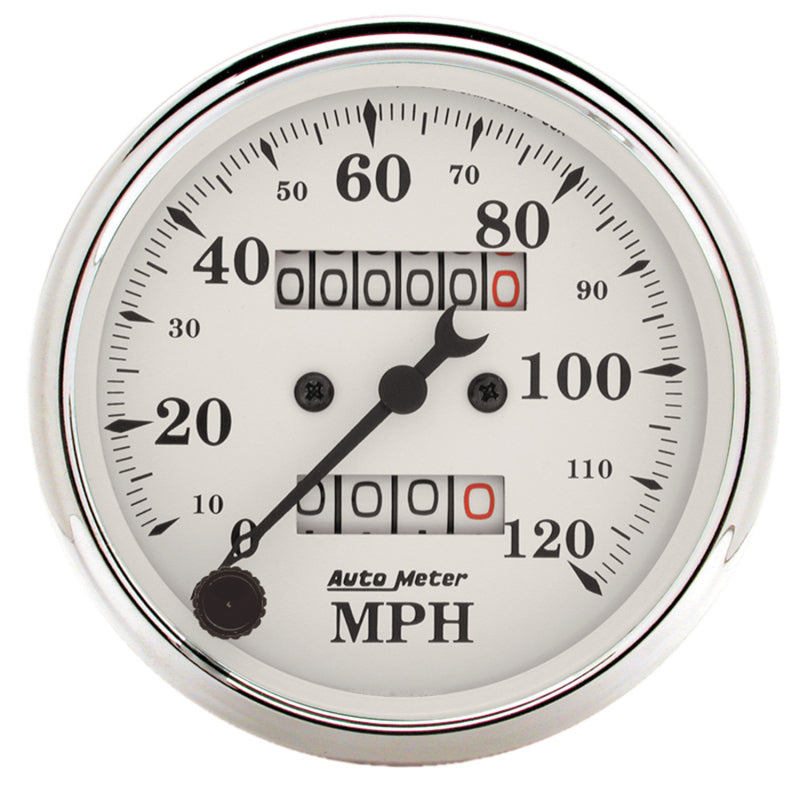 AutoMeter Auto Meter 3-1/8in 120MPH Mechanical Speedometer Old Tyme White Gauge
