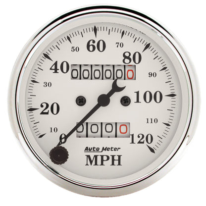 AutoMeter Auto Meter 3-1/8in 120MPH Mechanical Speedometer Old Tyme White Gauge
