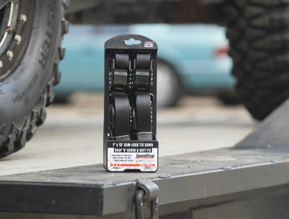 PRP Seats PRP Cam-Lock 1in.x10ft. Tie Down with Snap S Hooks and Soft Tie - Black - Pr.