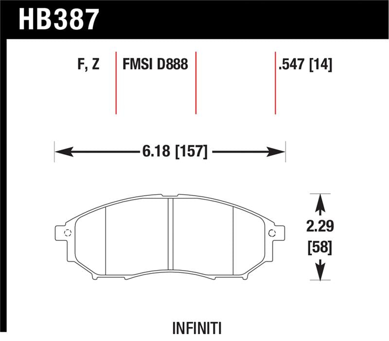 Hawk Performance Hawk 06-09 350z/ 05-08 G35 w/o Brembo Performance Ceramic Street Front Brake Pads