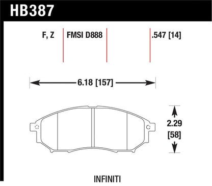Hawk Performance Hawk 06-09 350z/ 05-08 G35 w/o Brembo Performance Ceramic Street Front Brake Pads