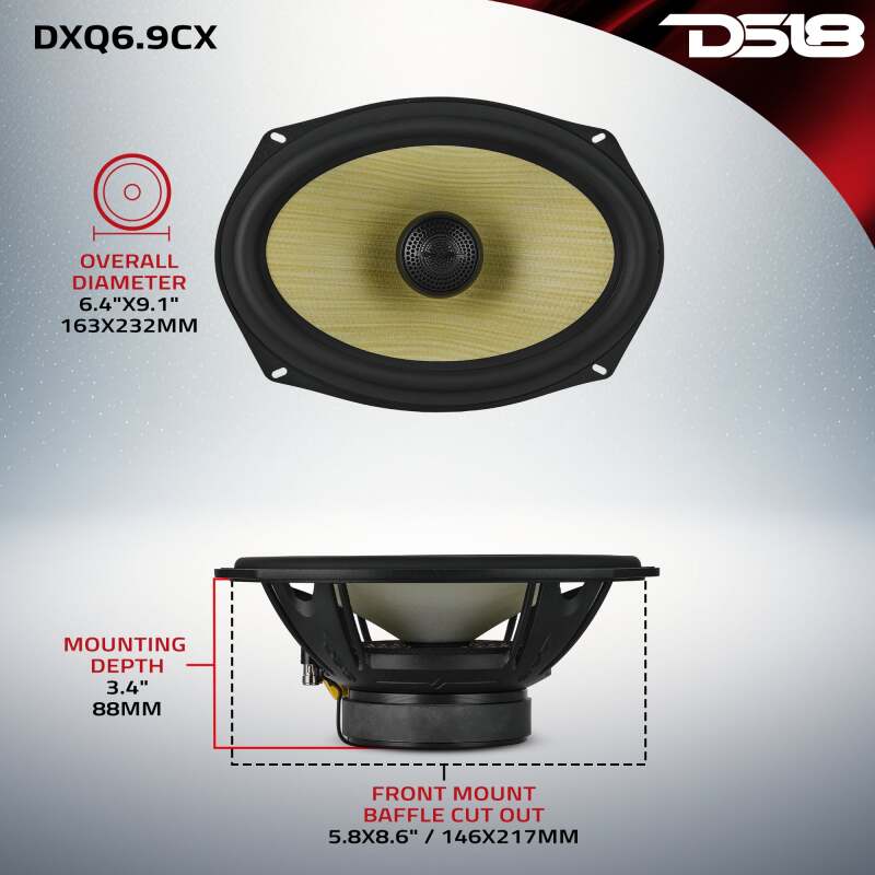DS18 Deluxe Quality 6x9in Coaxial 150 Watts RMS 4 ohm Yellow Straw + Composite Foam Cone