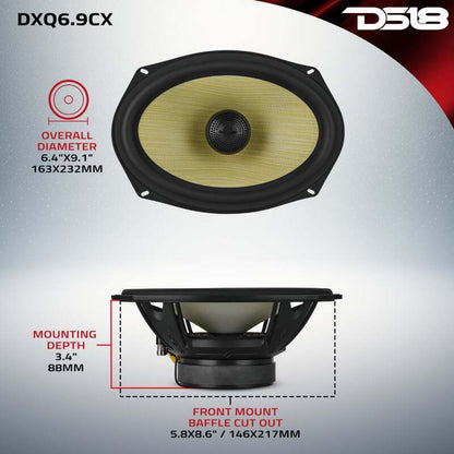 DS18 Deluxe Quality 6x9in Coaxial 150 Watts RMS 4 ohm Yellow Straw + Composite Foam Cone