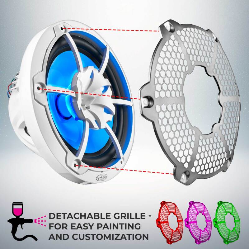 DS18 NXL-M Series Spkr w/ RGB LED Lights 10in 2-Way 200 Watts RMS 4 ohm Wht Grill Detached w/ Cover