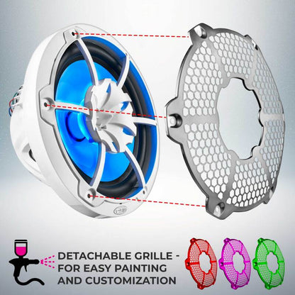 DS18 NXL-M Series Spkr w/ RGB LED Lights 10in 2-Way 200 Watts RMS 4 ohm Wht Grill Detached w/ Cover