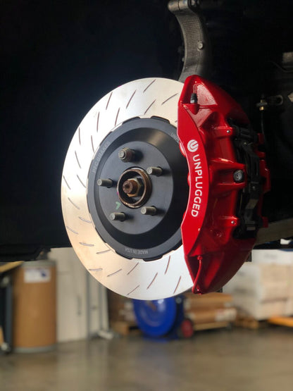 UNPLUGGED PERFORMANCE UP-M3MY-317-4.1 FRONT BIG BRAKE 6 PISTON KIT, UP X PFC 394MM IRON ROTORS, RACE PADS FOR TESLA MODEL 3 / Y