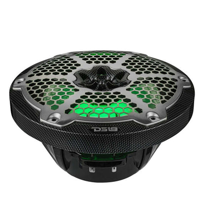 DS18 NXL-M Series Speaker w/ RGB LED Lights 8in 2-Way 125 Watts RMS 4 ohm Black Crbn Fiber w/ Cover