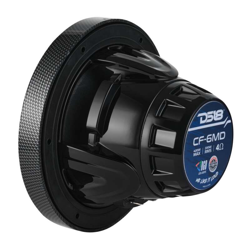 DS18 Hybrid Marine Speaker w/ Driver And RGB LED 6.5in 2-Way 250 Watts RMS 4 ohm Crbn Fiber w/ Cover