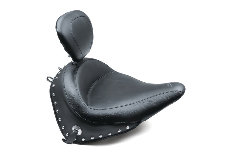 Mustang Motorcycle Mustang 00-15 Harley Softail Std Rear Tire Wide Touring Solo Seat w/Driver Backrest Studs- Black