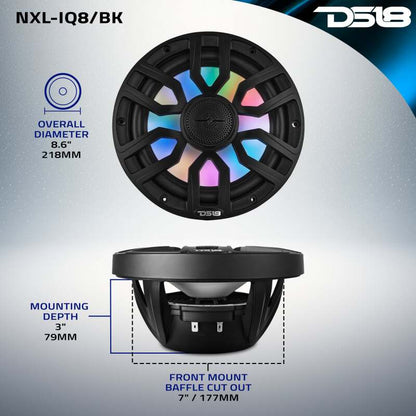 DS18 Marine 8in 2-Way 175 Watts RMS 4 ohm Digital LED Lights Bullet Tweeter Covers Included Black