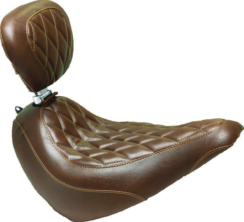 Mustang Motorcycle Mustang 18-21 Harley Softail Slim Wide Tripper Solo Seat w/Driver Backrest Diamond - Brown