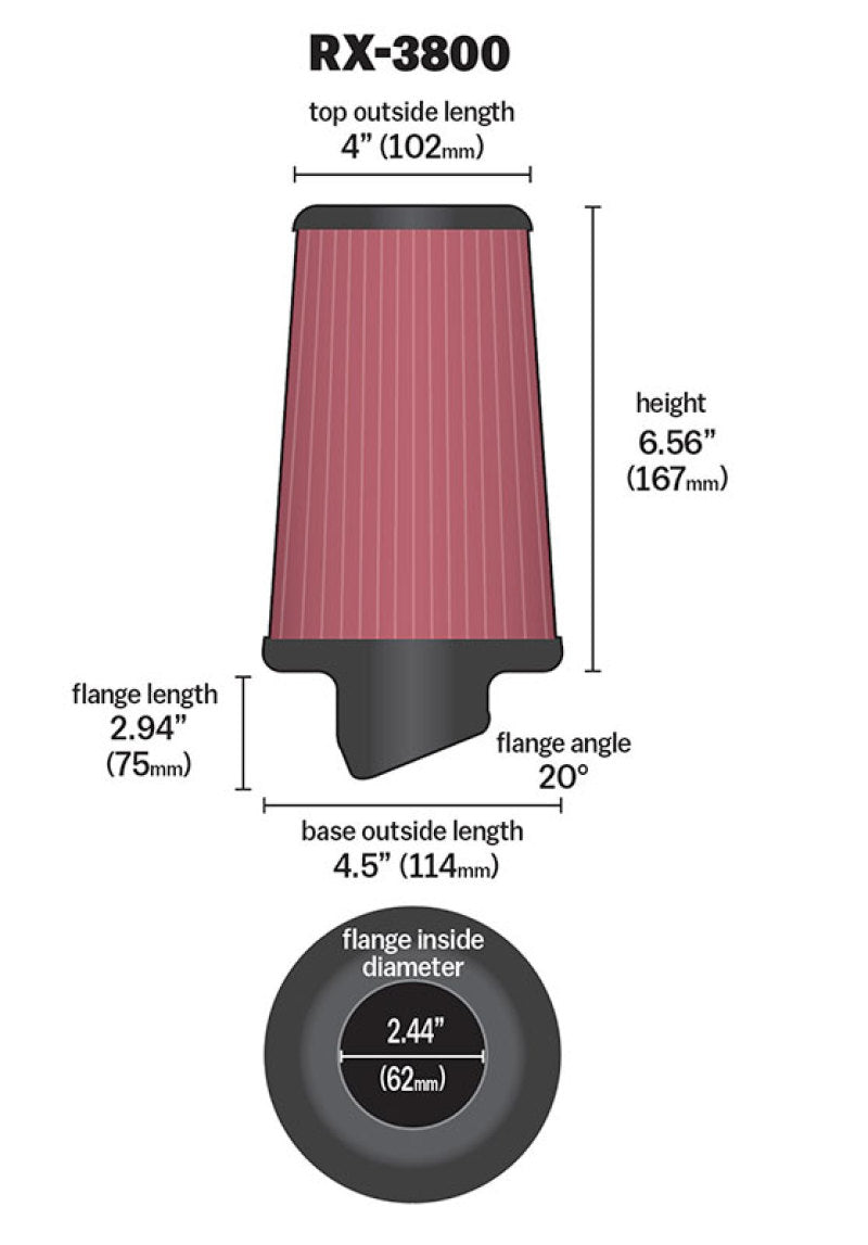 K&N Engineering K&N Filter Universal X Stream Clamp-On 2.438in Flange ID x 4.5in Base OD x 4in Top OD x 6.563in H