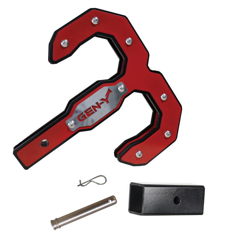 GEN-Y Hitch Gen-Y Hulk 2.0 16K Tow Hook 2in Shank w/GH-009 Reducer Sleeve/GH-099 Pin/GH-011 Clip - Black/Red