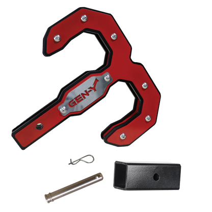 GEN-Y Hitch Gen-Y Hulk 2.0 16K Tow Hook 2in Shank w/GH-009 Reducer Sleeve/GH-099 Pin/GH-011 Clip - Black/Red