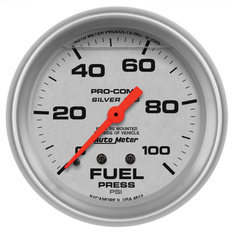 Autometer 66.7mm METRIC 0-100 PSI Fuel Pressure Liquid Filled Mechanical Silver Gauge