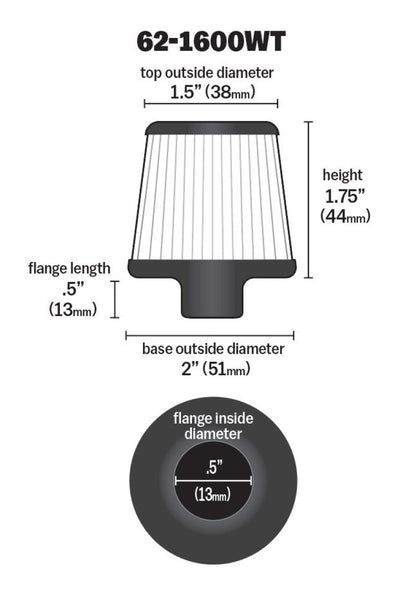 K&N Engineering K&N 2in Base OD x .375in Flange ID x 1.75in H Rubber Base Crankcase Vent Filter - White