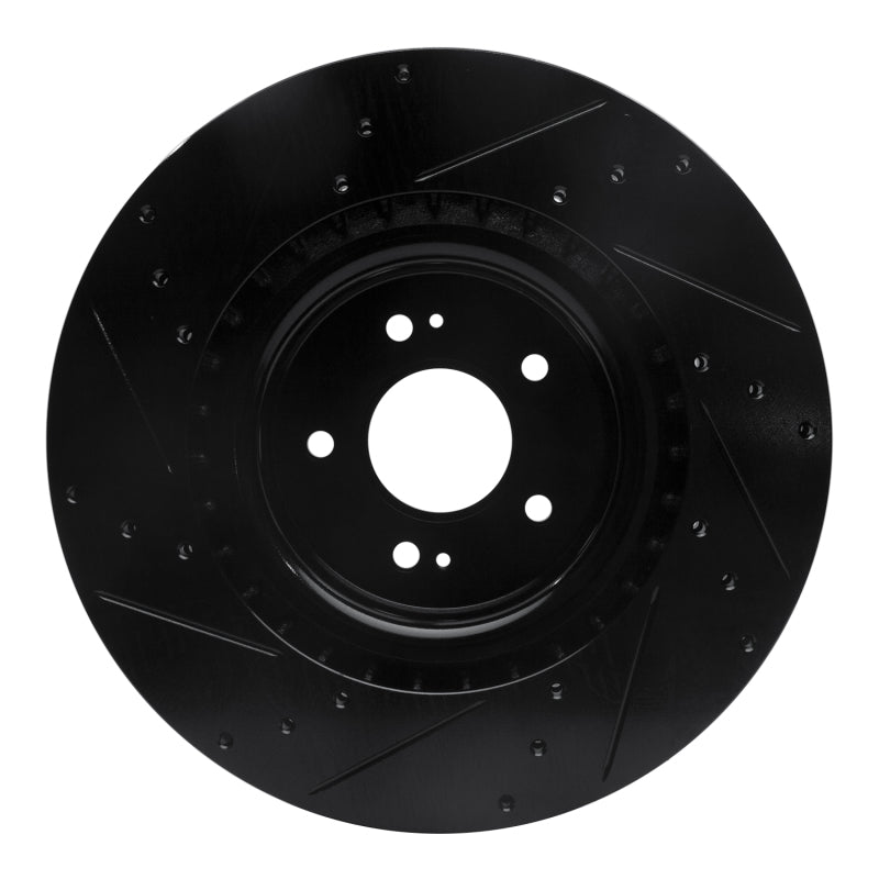 R1 Concepts R1 18-22 Genesis G70 Front Right Drilled & Slotted Black Brake Rotor