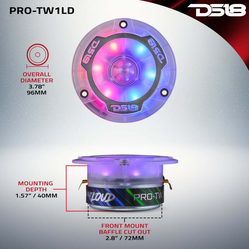 DS18 3.8in Super Bullet Tweeter 120 Watts RMS 1in Aluminum Vc 4 ohm Digital LED Lights