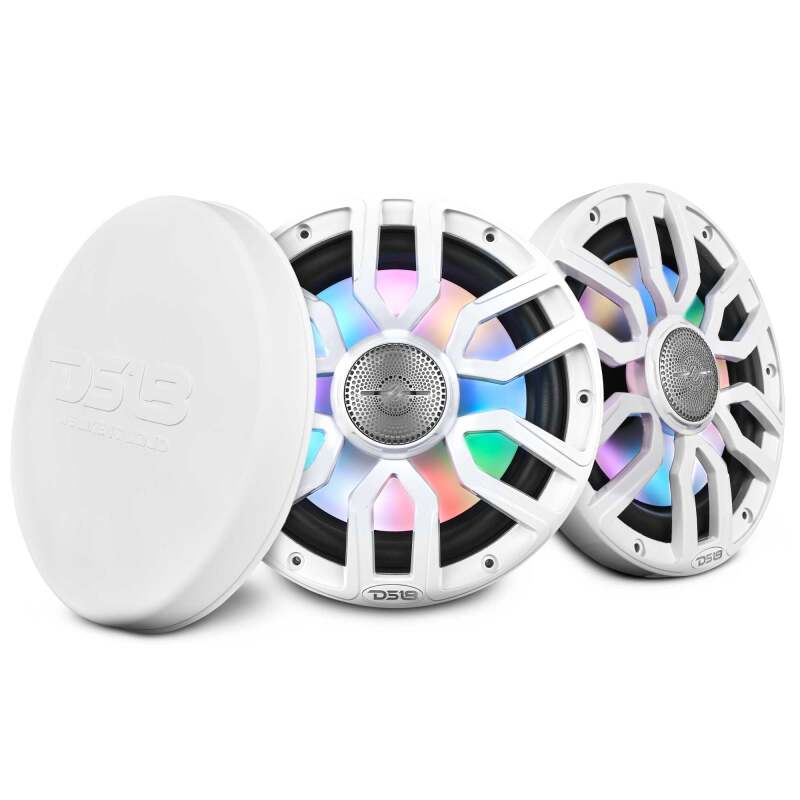 DS18 Marine 8in 2-Way 175 Watts RMS 4 ohm Digital LED Lights Bullet Tweeter Covers Included White