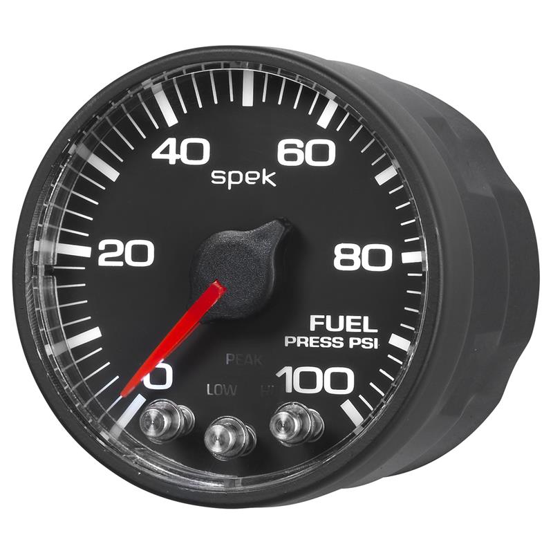 Autometer Spek-Pro Gauge Fuel Press 2 1/16in 100psi Stepper Motor W/Peak & Warn Blk/Blk