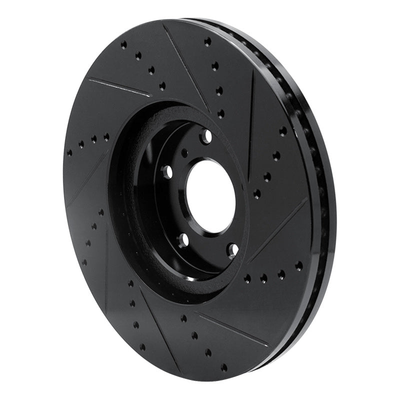 R1 Concepts R1 07-15 Infiniti Q60 Front Left Drilled & Slotted Black Brake Rotor