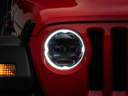 Raxiom 18-23 Jeep Wrangler JL Axial Series 9-In Angel Eye LED Headlights- Black Housing (Clear Lens)