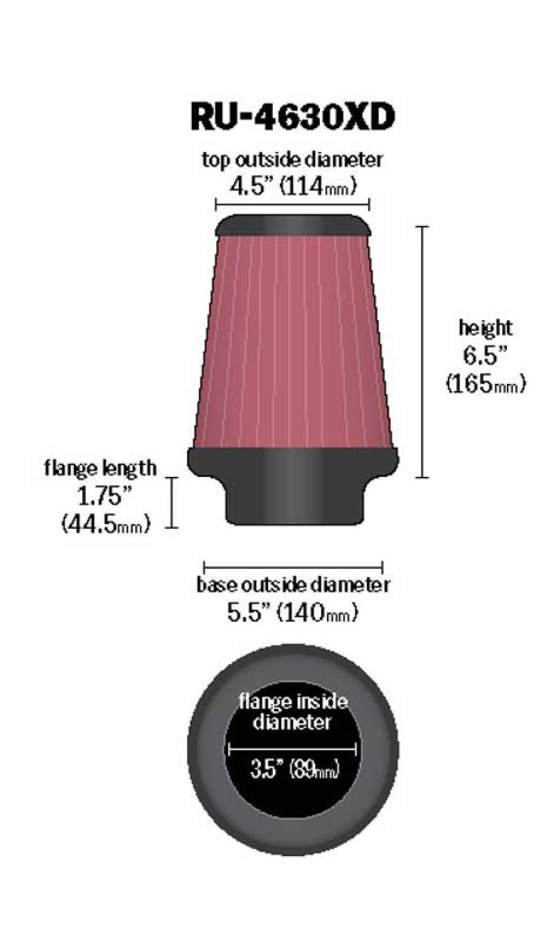 K&N Engineering K&N Universal Air Filter 3-1/2in Flange / 5-1/2in Base / 4-1/2in Top / 6-1/2in Height