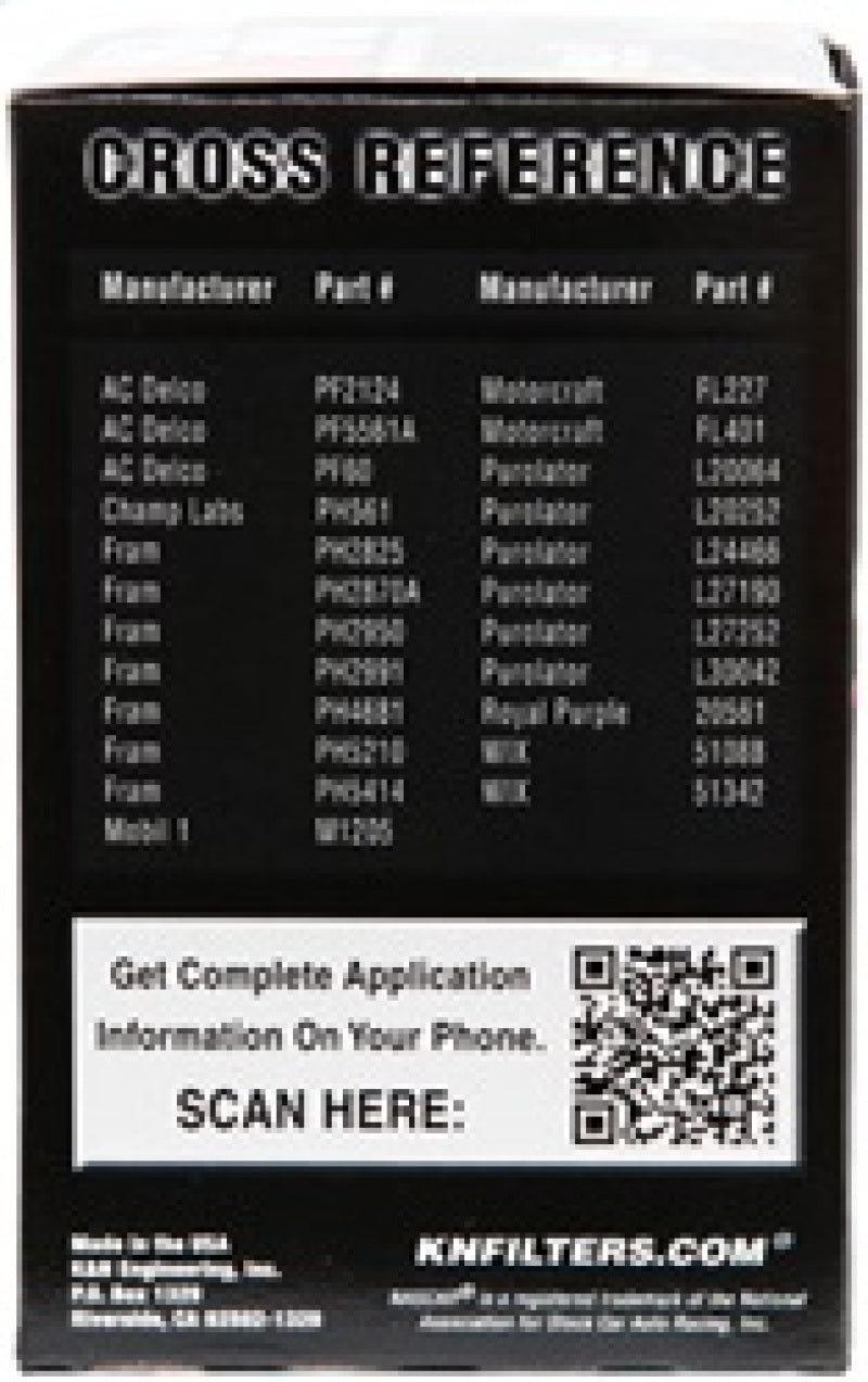 K&N Engineering K&N Oil Filter for Nissan/Ford/Toyota/Audi/Chevy/Subaru/VW/Porsche/BMW 3in OD x 5.063in H