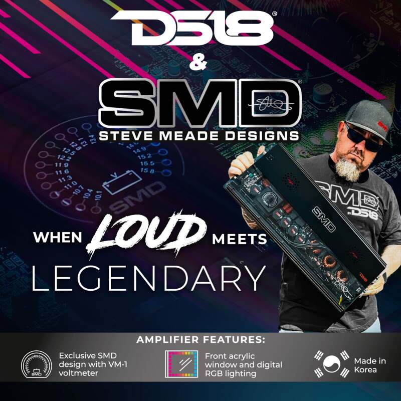 DS18 Steave Meade Colab 1-Channel Amp Class D 2000/1ohm 1400/2ohm 800/4ohm Watts LED Lights