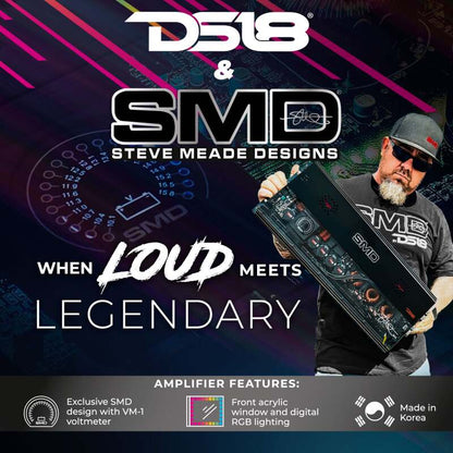 DS18 Steave Meade Colab 1-Channel Amp Class D 2000/1ohm 1400/2ohm 800/4ohm Watts LED Lights