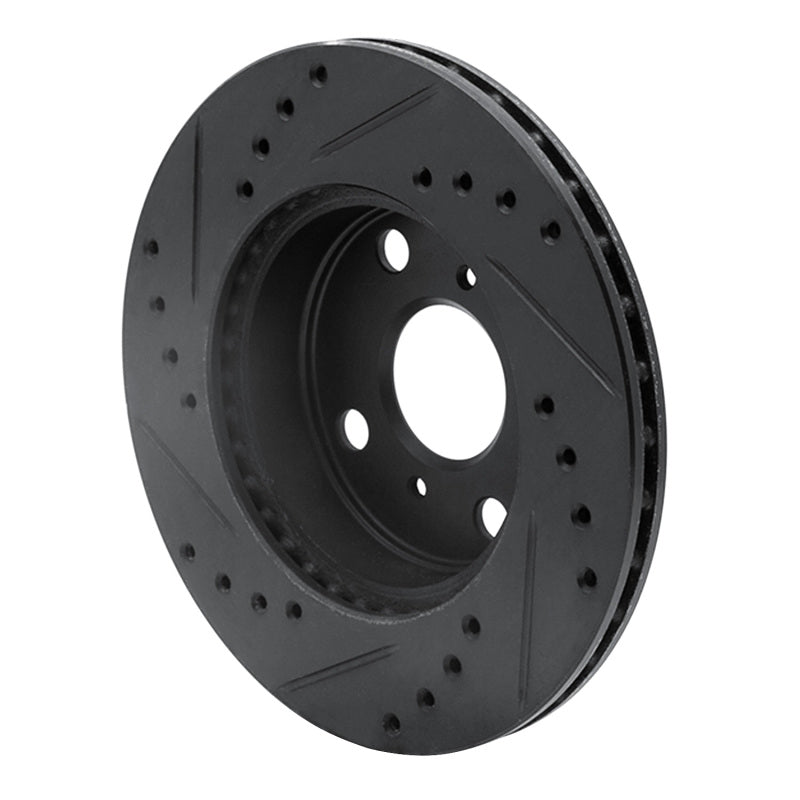 R1 Concepts R1 85-88 Chevrolet Nova Front Right Drilled & Slotted Black Brake Rotor