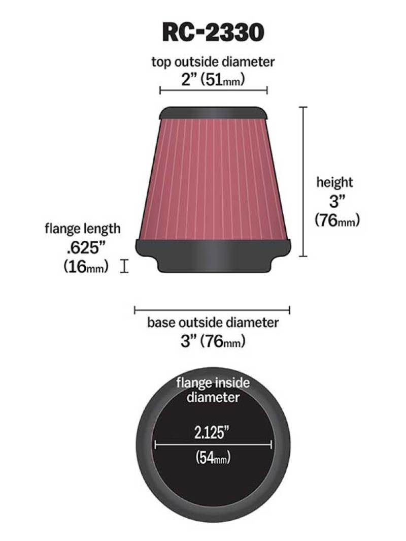 K&N Engineering K&N Universal Chrome Filter 2 1/8 inch FLG / 3 inch Bottom / 2 inch Top / 3 inch Height